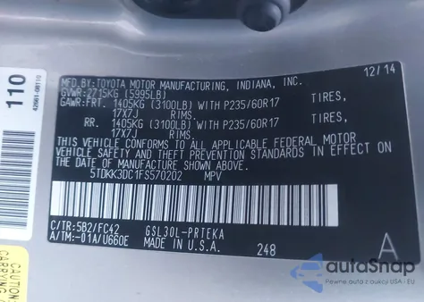 2015 Toyota Sienna Le 8 Passenger from USA, damaged, VIN 5TDKK3DC1FS570202